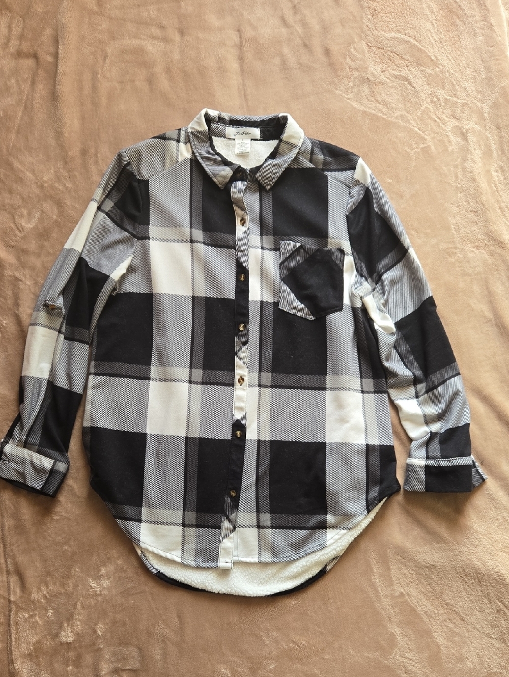 Black & White Plaid Button-Up Shirt for Women